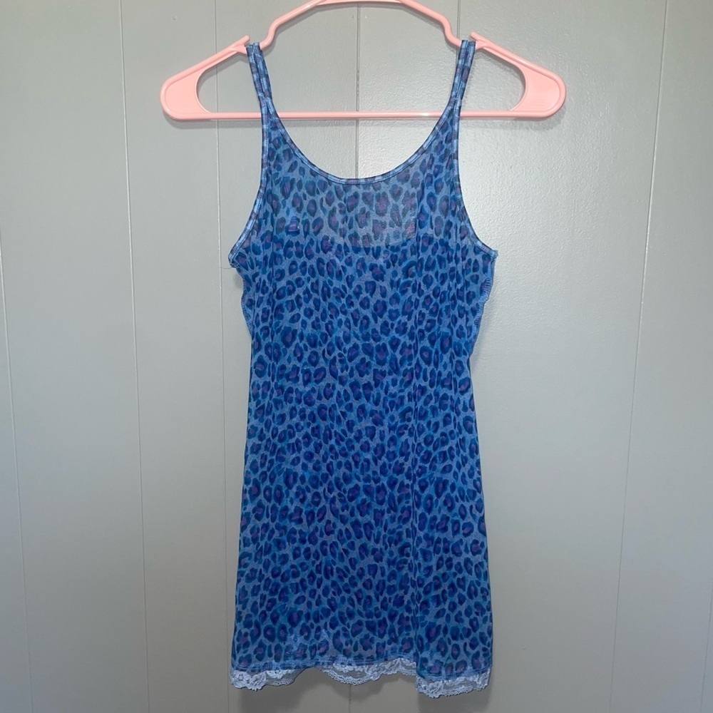 Victoria’s Secret Mesh Blue Purple Cheetah Print Mesh Nightie Slip XS